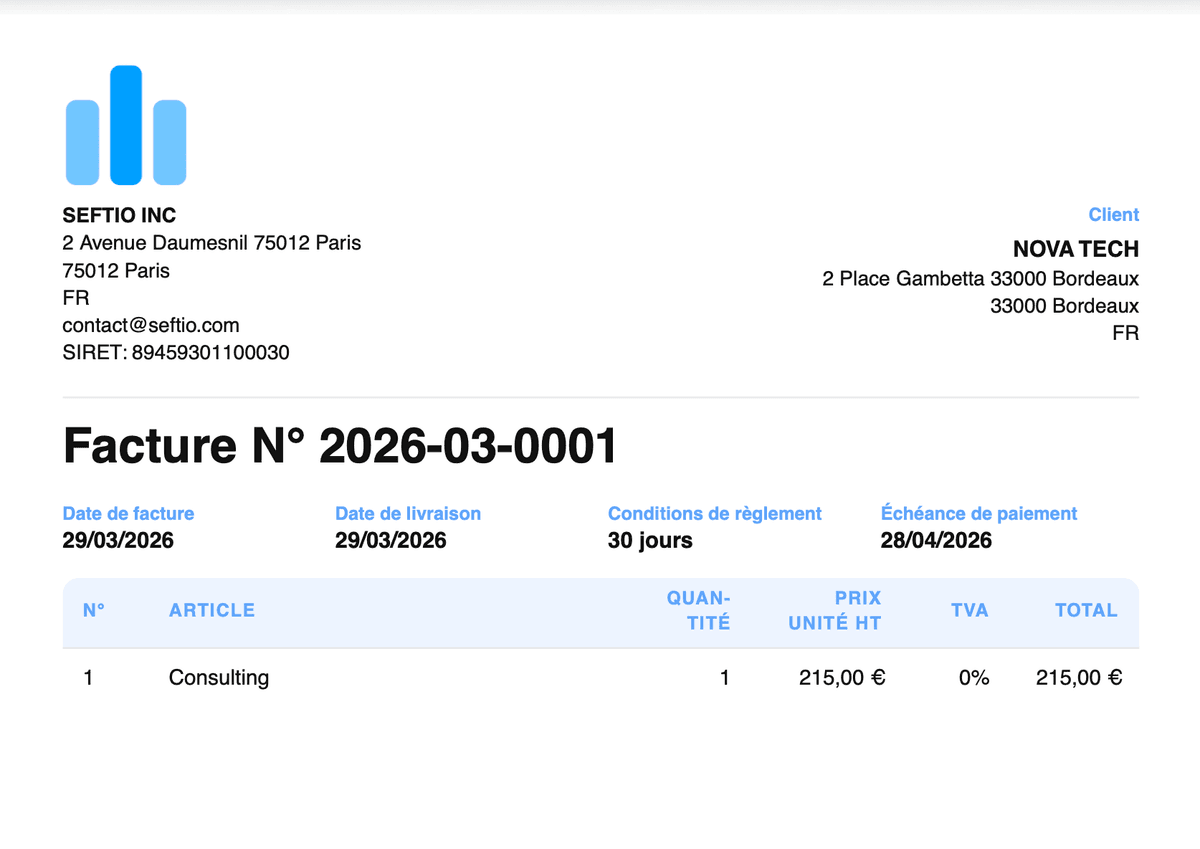 Exemple de facture Seftio